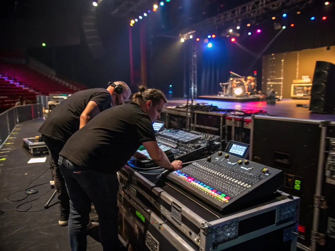 An image depicting a sound and animation setup at a public awareness campaign event, showcasing the professional equipment and engaging hosts provided by J.R.SONORISATION ET ANIMATION.
